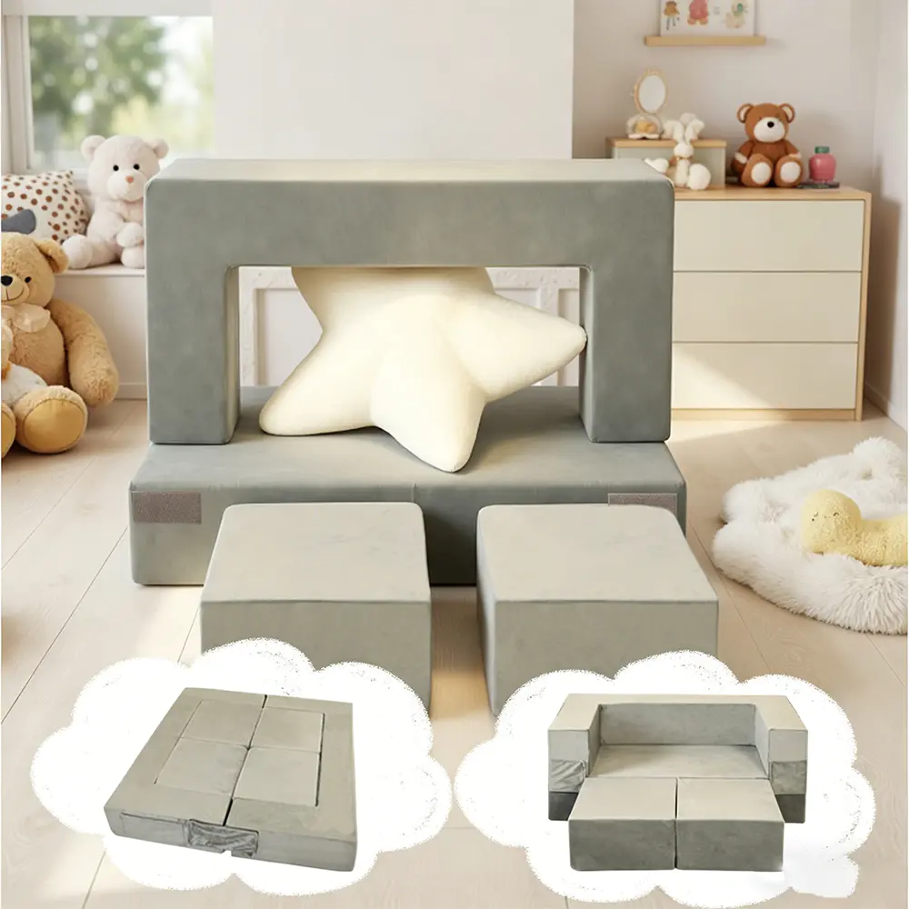 Vierdelige opvouwbare kinderbankset met bouwstenen