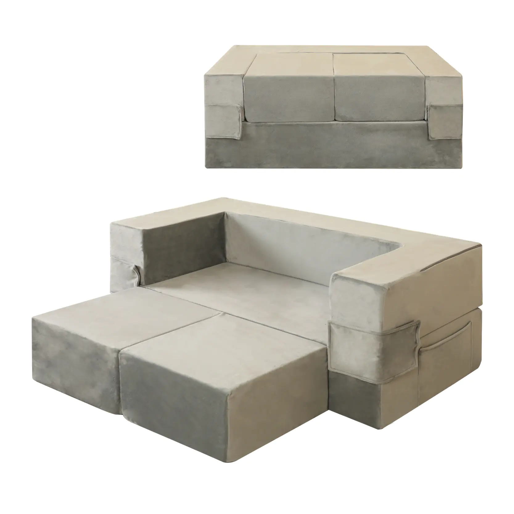 Vierdelige opvouwbare kinderbankset met bouwstenen